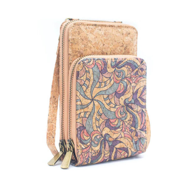 Cork Crossbody Double Zipper Wallet with Phone Compartiment Bag P1